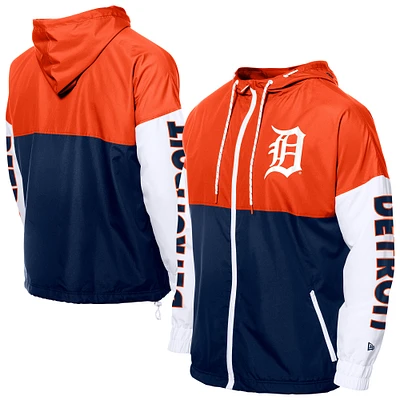 Men's New Era  Navy/Orange Detroit Tigers Color Block Full-Zip Hoodie Windbreaker