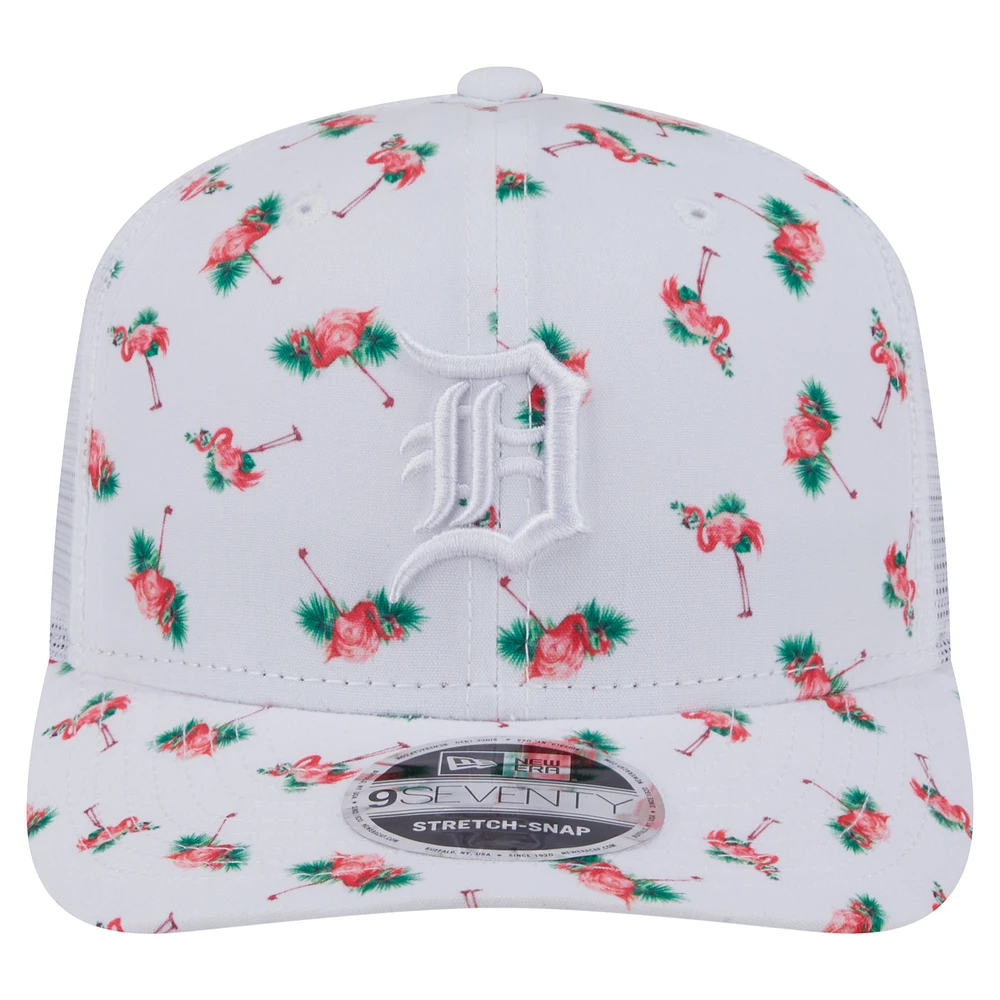 Men's New Era  White Detroit Tigers Flamingo Mesh Back 9SEVENTY Stretch-Snap Hat
