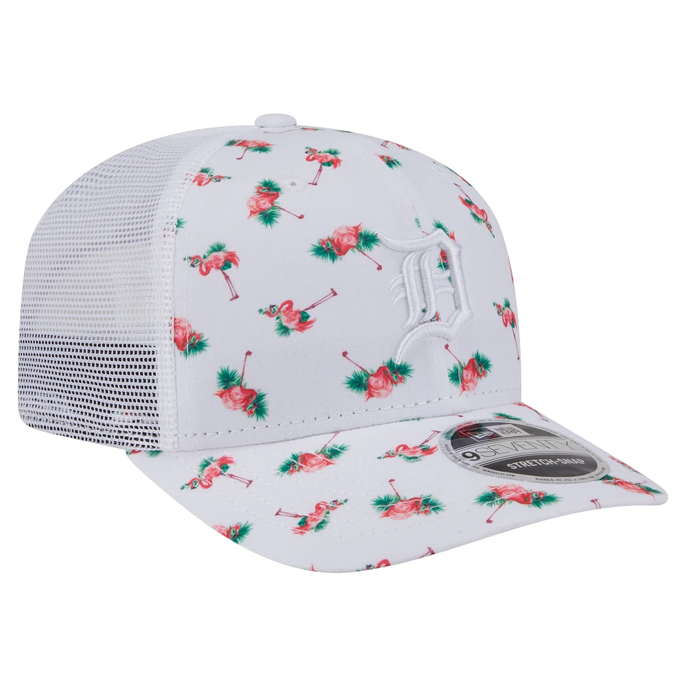 Men's New Era  White Detroit Tigers Flamingo Mesh Back 9SEVENTY Stretch-Snap Hat
