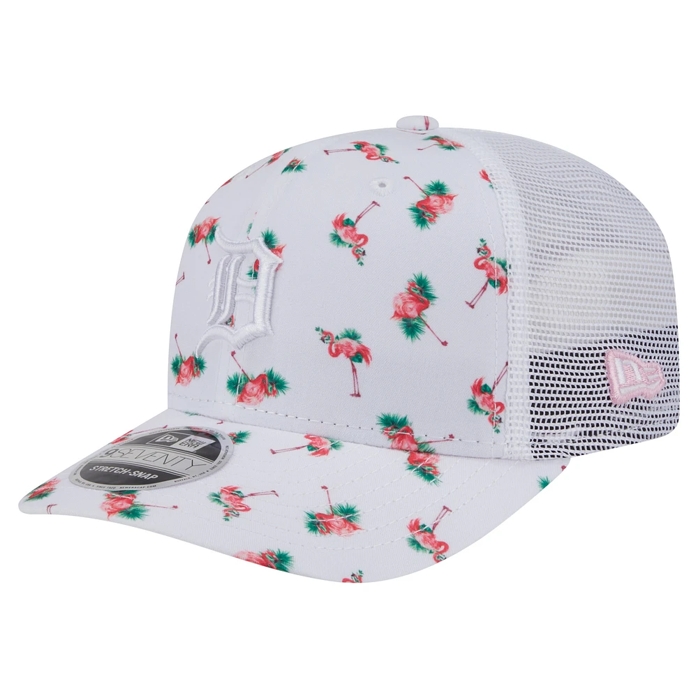 Men's New Era White Detroit Tigers Flamingo Mesh Back 9SEVENTY Stretch-Snap Hat