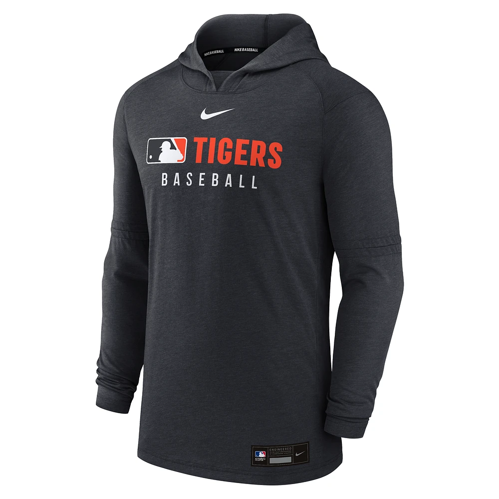 Men's Nike  Heather Black Detroit Tigers Authentic Collection Tri-Blend Performance Pullover Hoodie