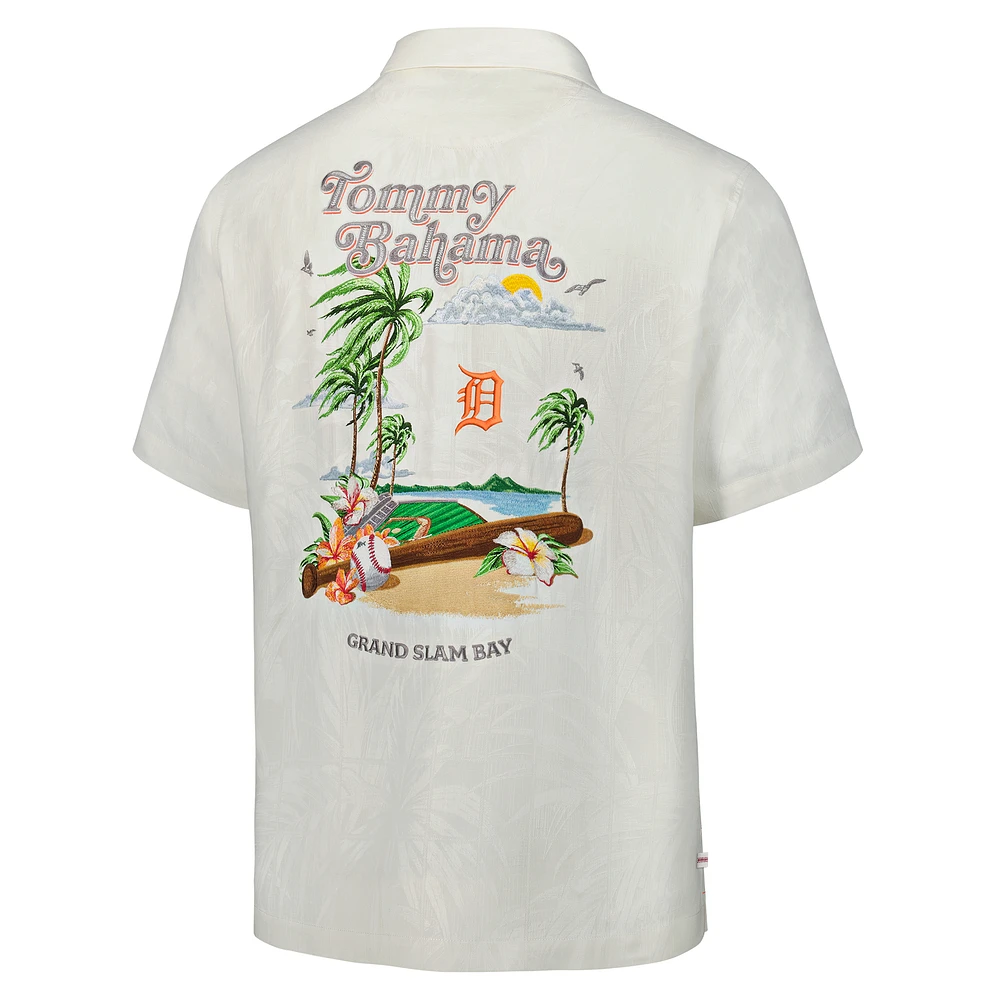 Men's Tommy Bahama  White Detroit Tigers Grand Slam Bay Camp Button-Up Shirt