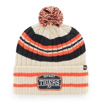 Men's '47 Natural Detroit Tigers Home Patch Cuffed Knit Hat with Pom