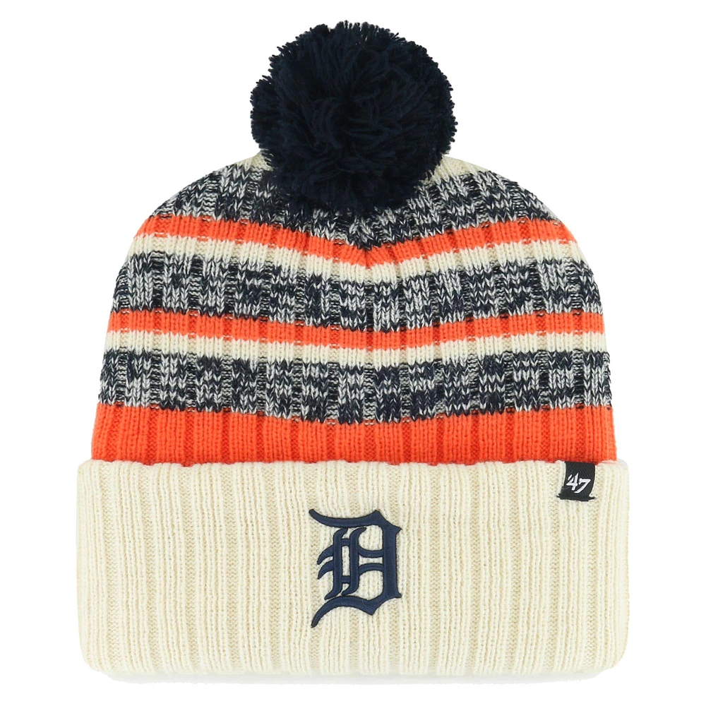 Bonnet en tricot à revers Tavern '47 Natural Detroit Tigers pour hommes avec pompon