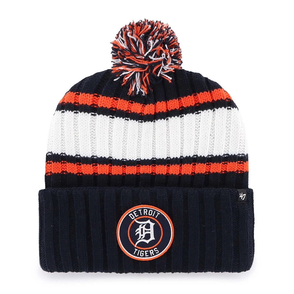 Bonnet en tricot à revers avec pompon pour homme, bleu marine, Detroit Tigers, modèle Plateau, 1947