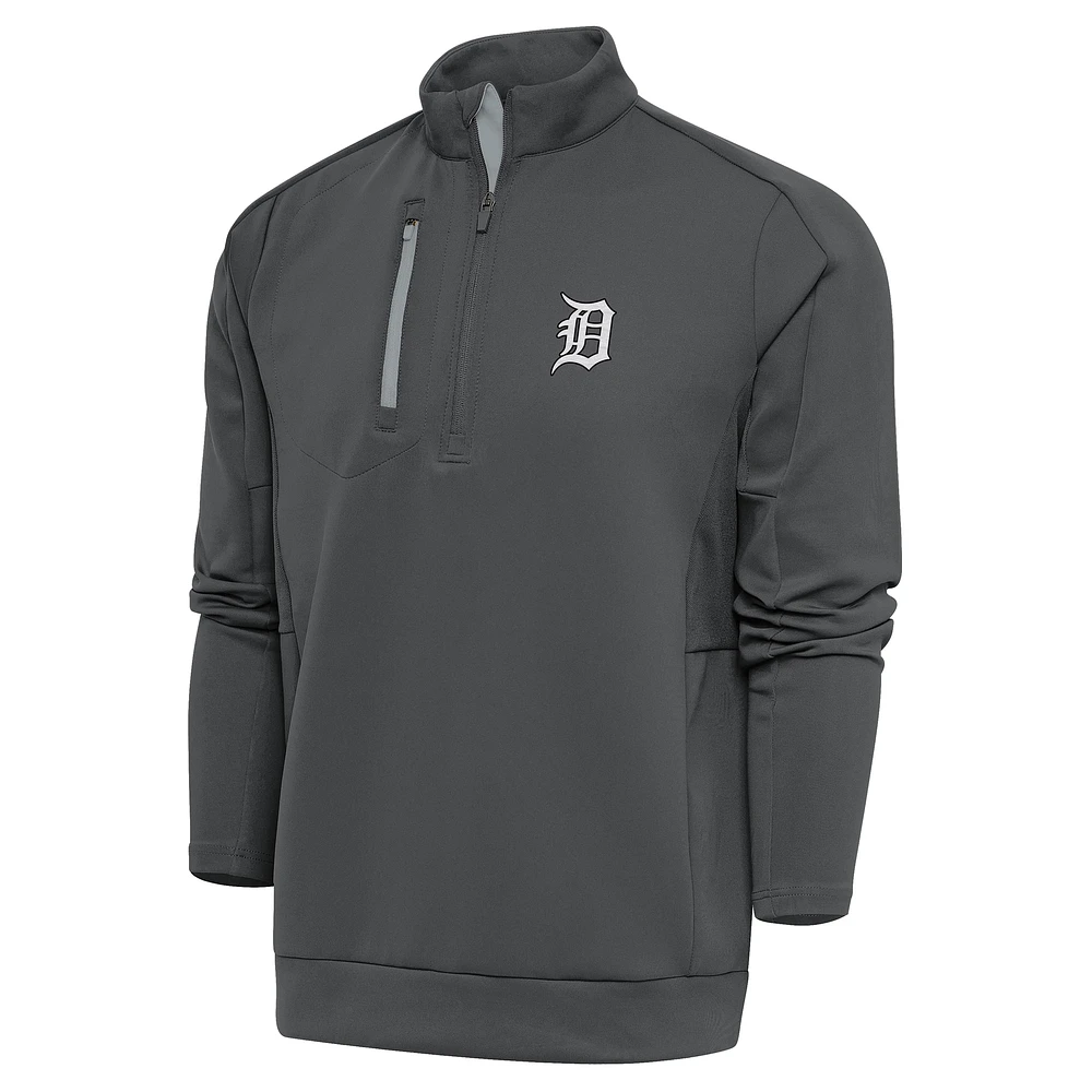 Men's Antigua Gray Detroit Tigers Metallic Generation Quarter-Zip Pullover Top