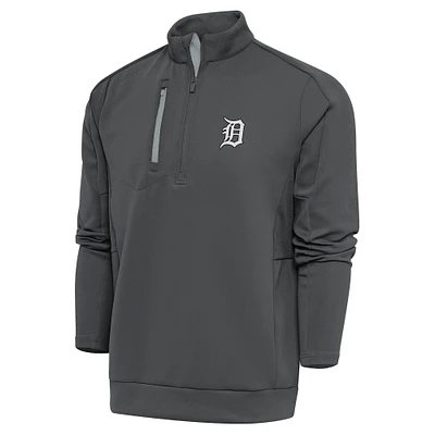 Men's Antigua Gray Detroit Tigers Metallic Generation Quarter-Zip Pullover Top