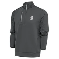 Men's Antigua Gray Detroit Tigers Metallic Generation Quarter-Zip Pullover Top