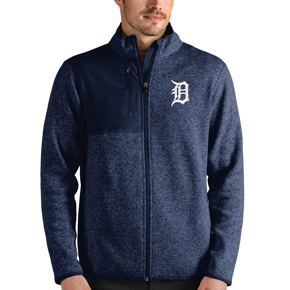 Men's Antigua Heathered Navy Detroit Tigers Fortune Full-Zip Jacket