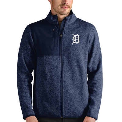 Men's Antigua Heathered Navy Detroit Tigers Fortune Full-Zip Jacket