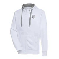 Men's Antigua White Detroit Tigers Metallic Victory Full-Zip Hoodie