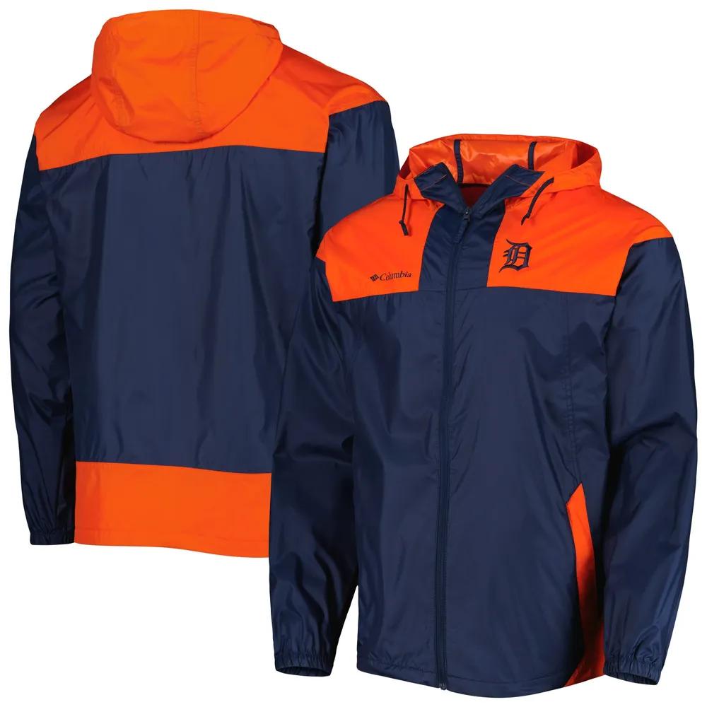 Veste coupe-vent entièrement zippée Challenger pour homme Columbia Navy/Orange Detroit Tigers Omni-Shade Flash Forward