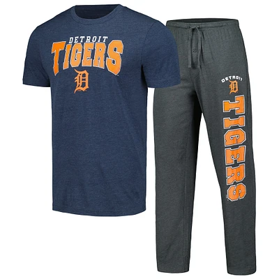 Ensemble de nuit pour hommes Concepts Sport Charcoal/Navy Detroit Tigers Meter T-shirt et pantalon