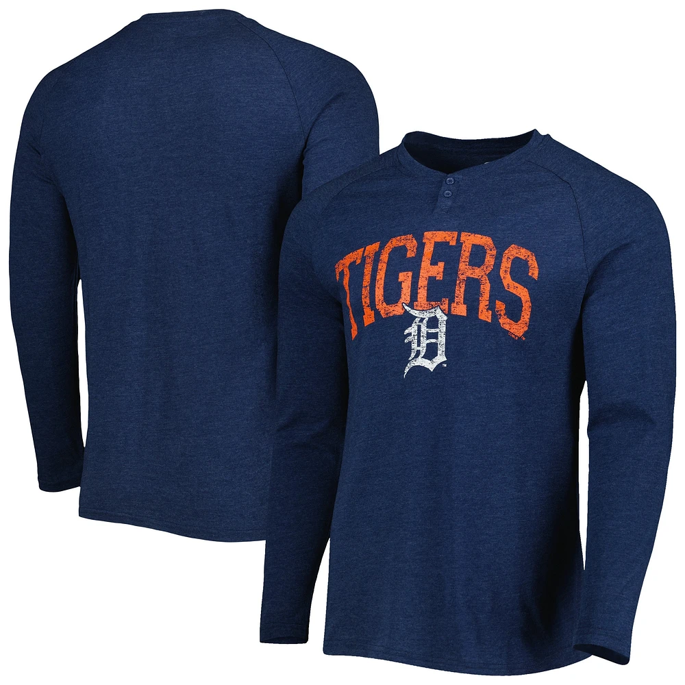 T-shirt Henley à manches longues et raglan Inertia de Detroit Tigers pour homme Concepts Sport bleu marine chiné