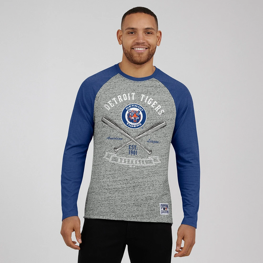 Men's Darius Rucker Collection by Fanatics  Heather Gray Detroit Tigers Raw Edge Raglan Long Sleeve Baseball T-Shirt