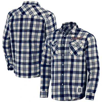 Chemise boutonnée en flanelle à carreaux de la collection Darius Rucker pour hommes par Fanatics, bleu marine, Detroit Tigers