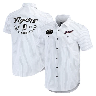 Men's Darius Rucker Collection by Fanatics White Detroit Tigers Pin Stripe Short Sleeve Button-Up Shirt