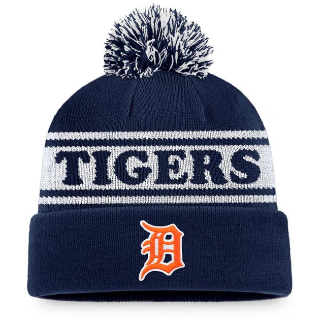 New Era Navy Detroit Tigers Striped Cuffed Knit Hat with Pom