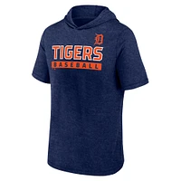 Men's Fanatics Heather Navy Detroit Tigers Push Short Sleeve Pullover Hoodie