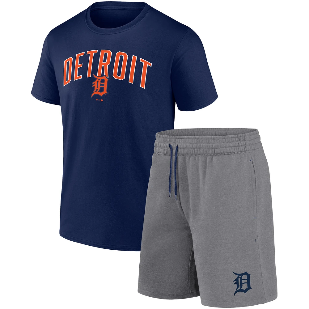 Ensemble combiné t-shirt et short Fanatics pour hommes bleu marine/gris chiné Detroit Tigers Arch