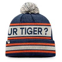 Men's Fanatics Navy/Natural Detroit Tigers Hometown Slogan Cuffed Knit Hat with Pom