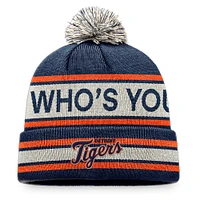 Men's Fanatics Navy/Natural Detroit Tigers Hometown Slogan Cuffed Knit Hat with Pom