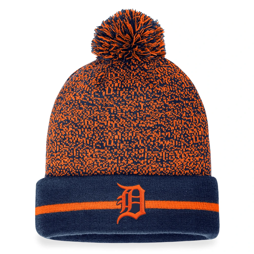 Bonnet en tricot à revers Space-Dye Fanatics pour hommes bleu marine/orange Detroit Tigers avec pompon