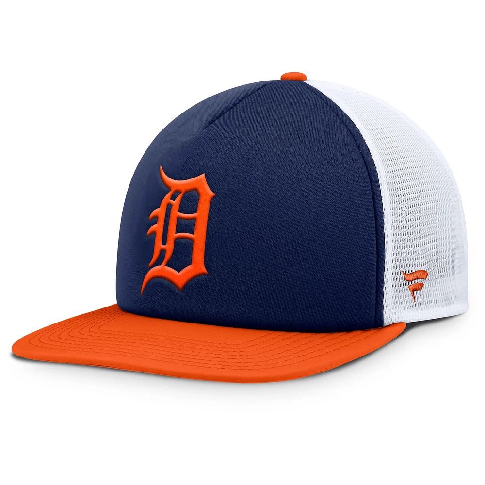 Casquette Snapback en mousse fondamentale sur le devant en mousse Fanatics pour hommes, bleu marine/blanc, Detroit Tigers