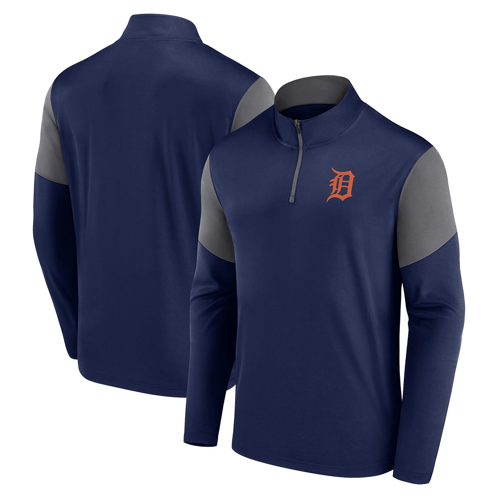 Haut zippé quart de tour avec logo des Detroit Tigers la marque Fanatics pour homme, bleu marine