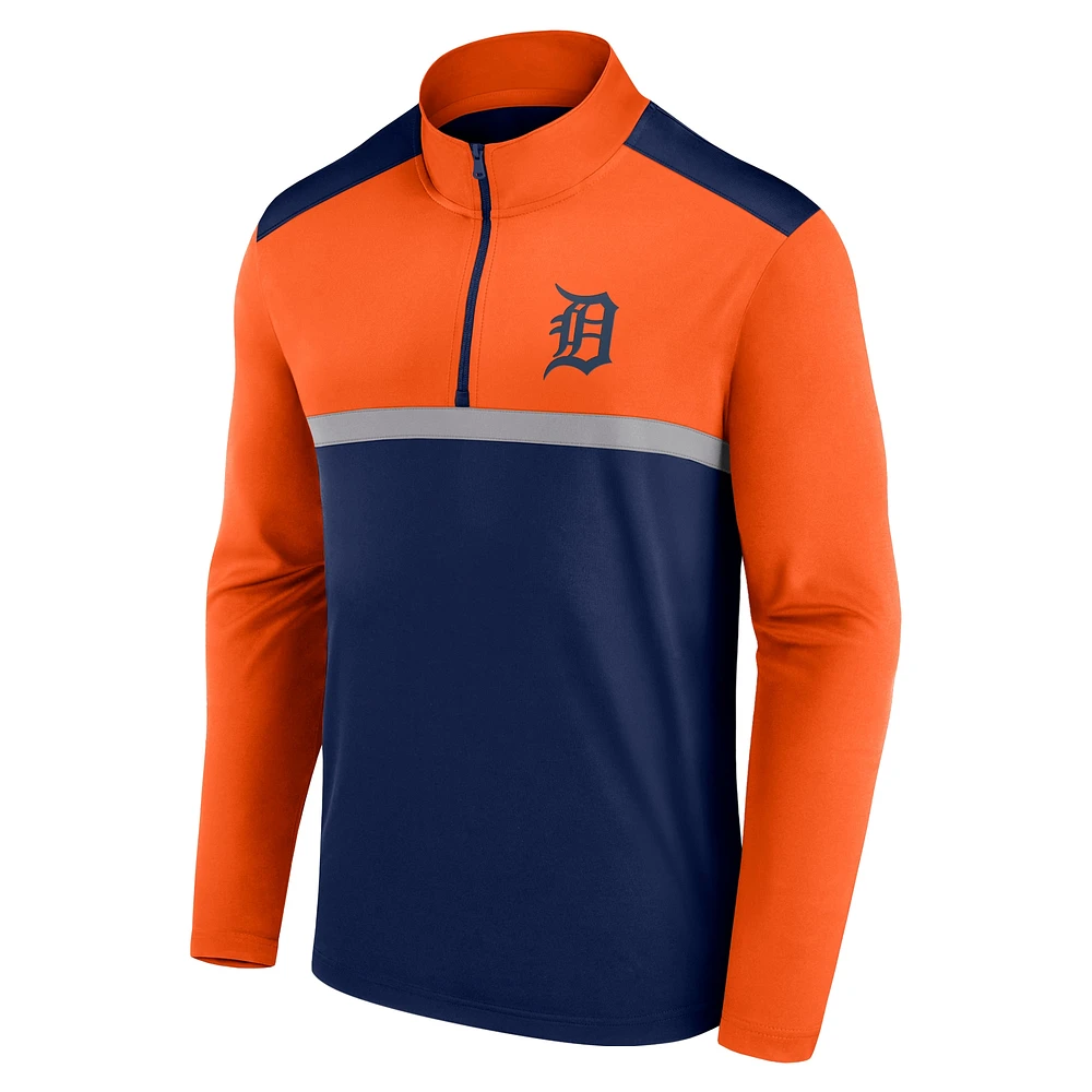 Haut à quart de zip imparable des Detroit Tigers Fanatics pour hommes, bleu marine