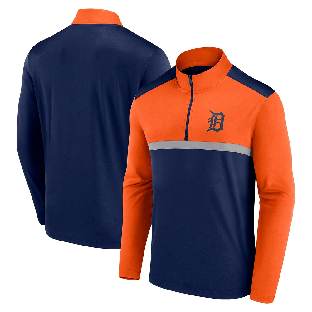 Haut à quart de zip imparable des Detroit Tigers Fanatics pour hommes, bleu marine