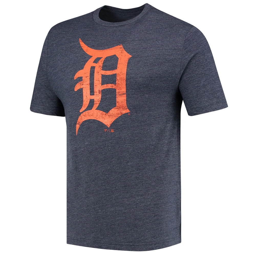 T-shirt triple mélange avec logo officiel vieilli des Detroit Tigers Fanatics pour hommes, bleu marine