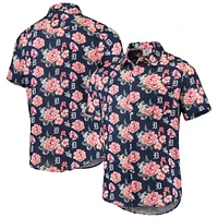 Chemise boutonnée en lin à fleurs Detroit Tigers FOCO pour homme, bleu marine