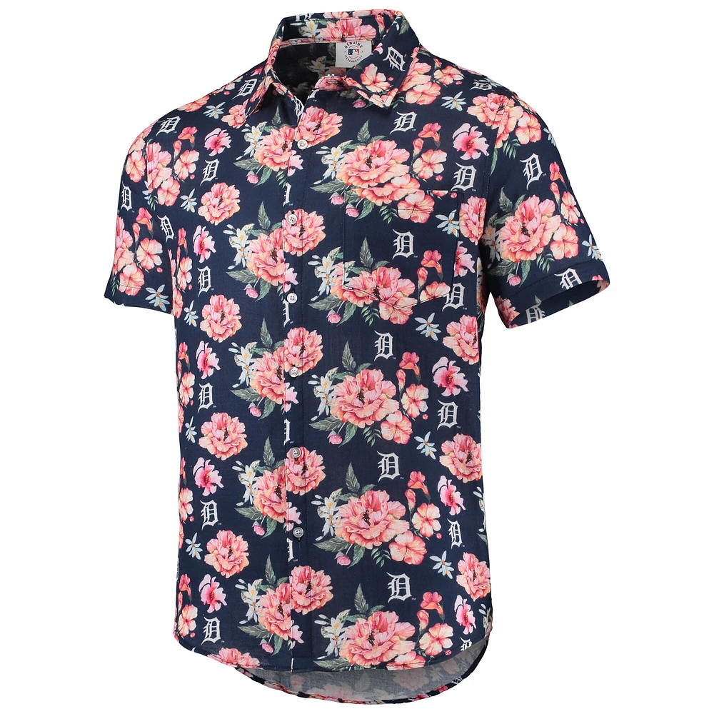 Chemise boutonnée en lin à fleurs Detroit Tigers FOCO pour homme, bleu marine