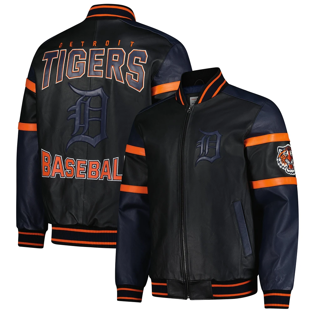 Men's G-III Sports by Carl Banks Black Detroit Tigers Full-Zip Leather Varsity Jacket