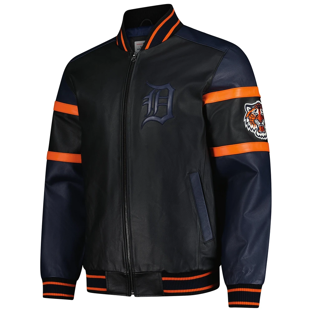 Men's G-III Sports by Carl Banks Black Detroit Tigers Full-Zip Leather Varsity Jacket