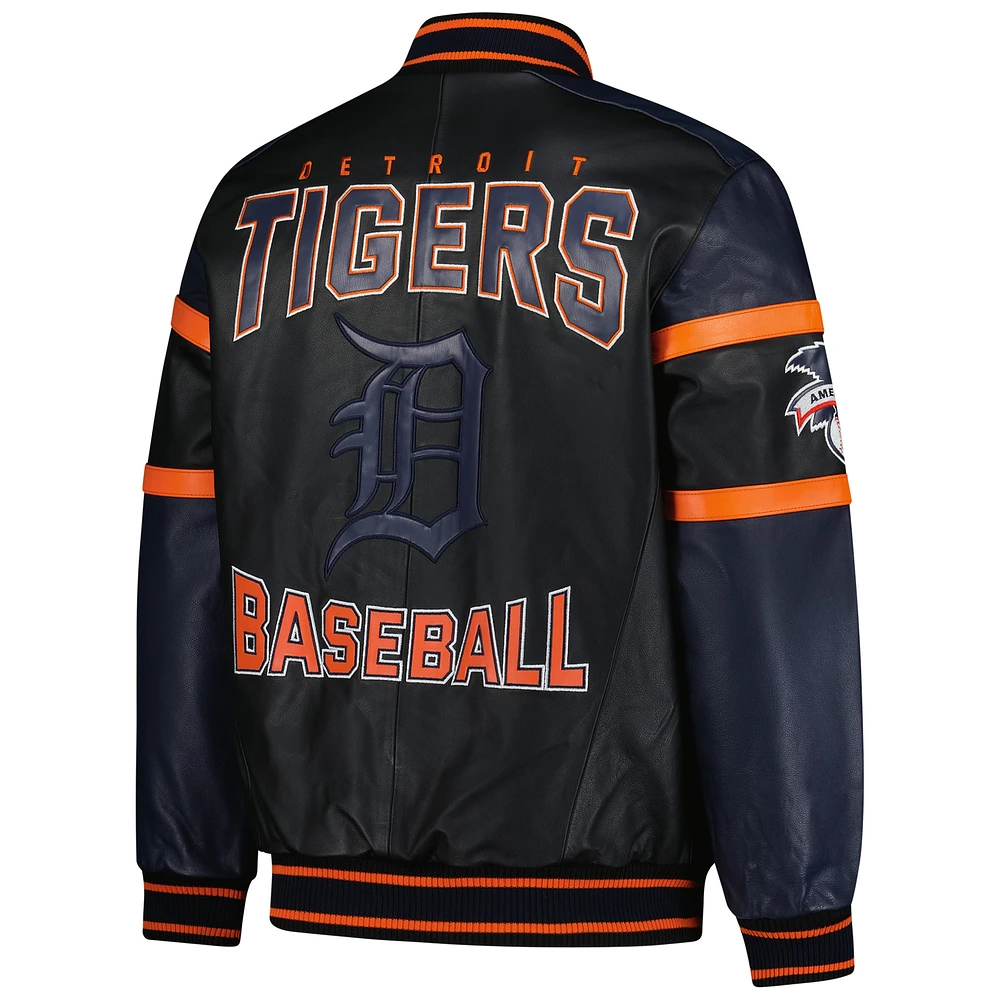 Men's G-III Sports by Carl Banks Black Detroit Tigers Full-Zip Leather Varsity Jacket