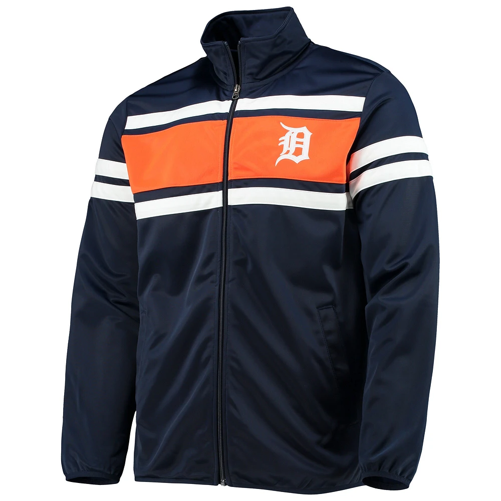 Veste de survêtement entièrement zippée G-III Sports by Carl Banks des Detroit Tigers Power Pitcher pour homme, bleu marine/orange