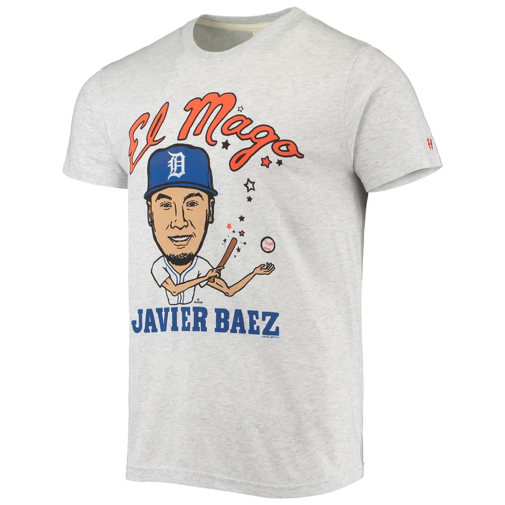 T-shirt à trois mélanges pour hommes, hommage Javier Baez, gris chiné, caricature des Detroit Tigers