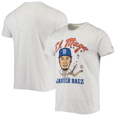 Men's Homage Javier Baez Heathered Gray Detroit Tigers Caricature Tri-Blend T-Shirt