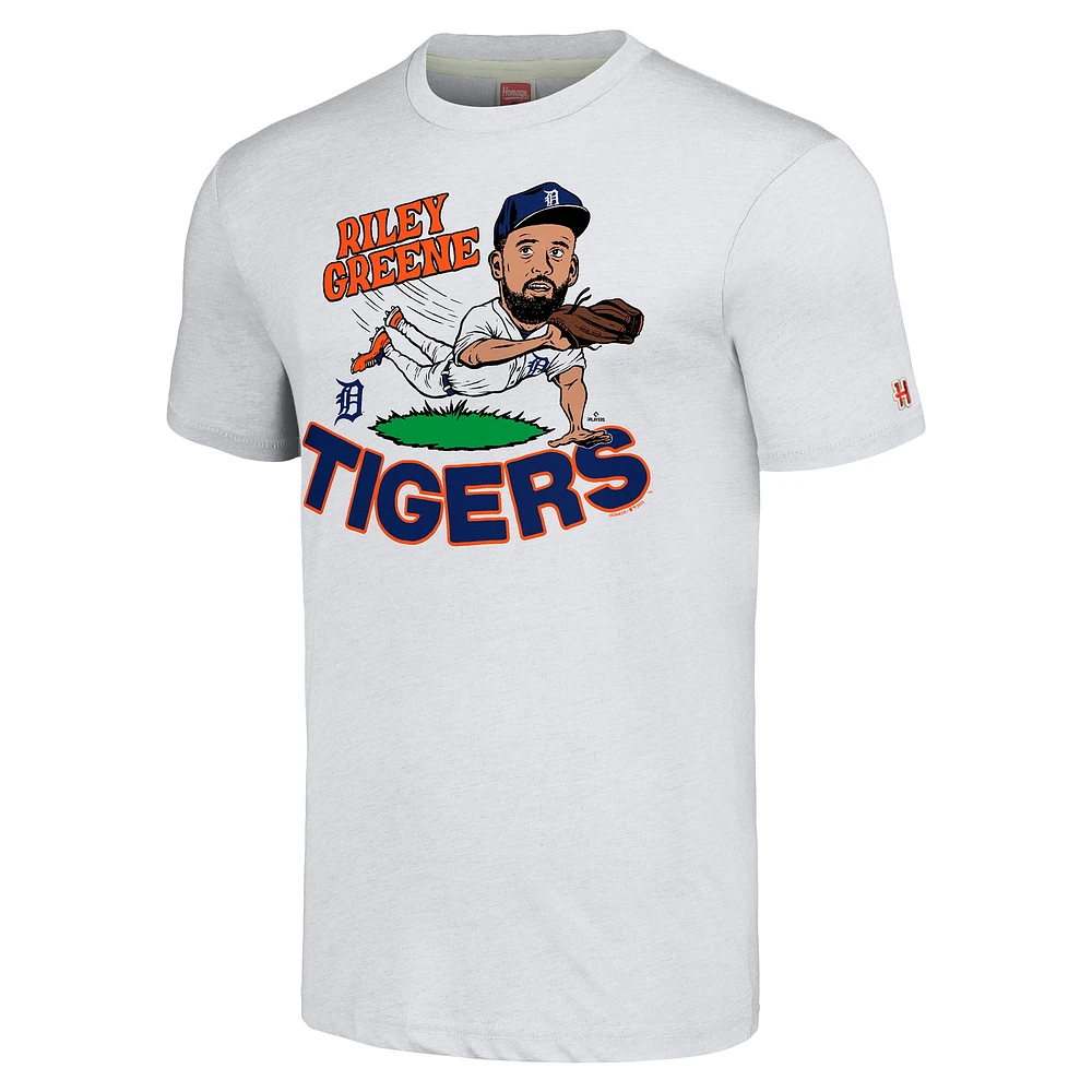 Men's Homage Riley Greene Ash Detroit Tigers Caricature Player Tri-Blend T-Shirt