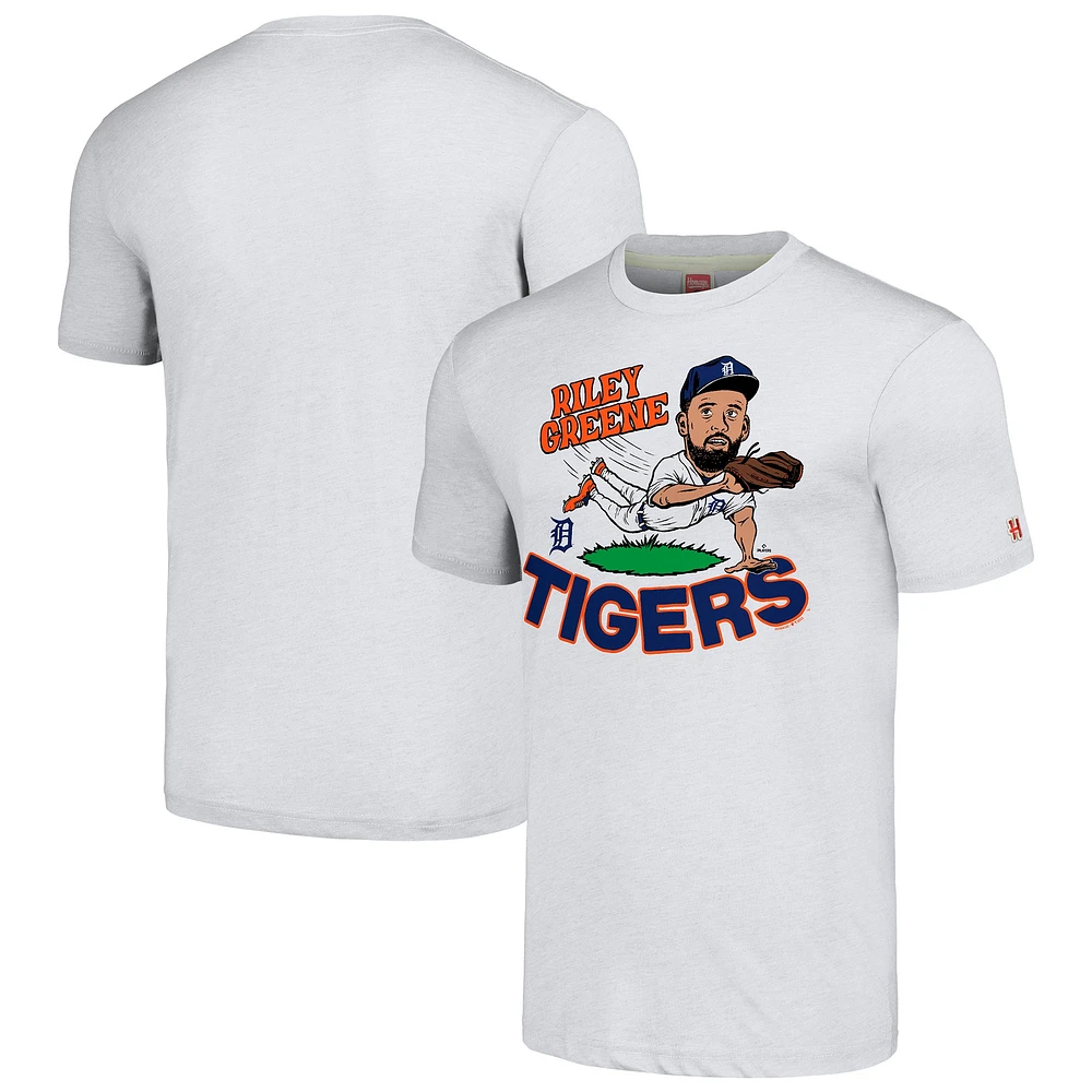 Men's Homage Riley Greene Ash Detroit Tigers Caricature Player Tri-Blend T-Shirt