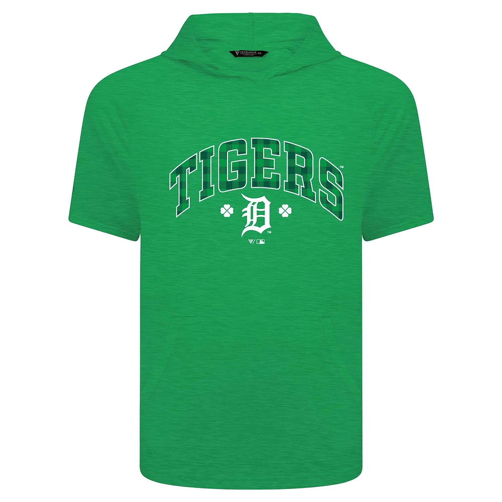 Sweat à capuche manches courtes et carreaux pour homme avec motif de phase la Saint-Patrick des Detroit Tigers Levelwear
