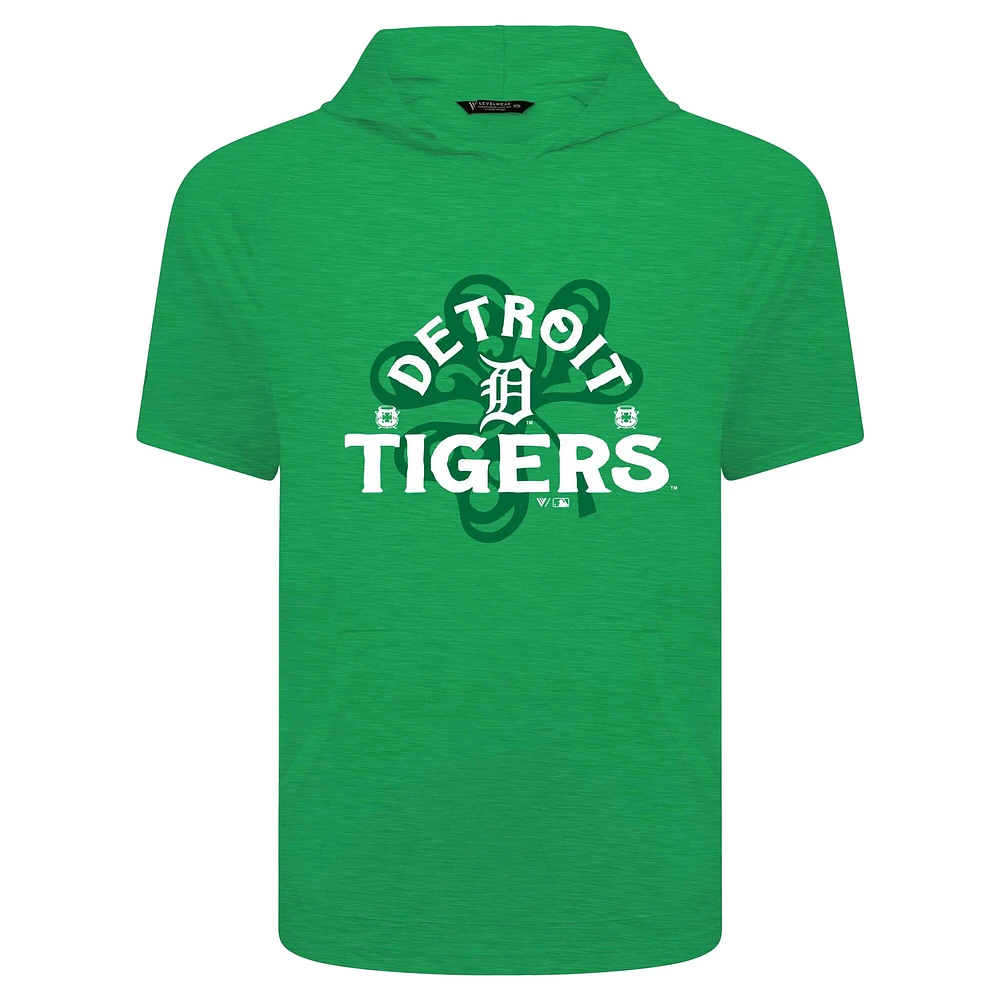 Men's Levelwear Green Detroit Tigers St. Patrick's Day Phase Shamrock Short Sleeve T-Shirt Hoodie