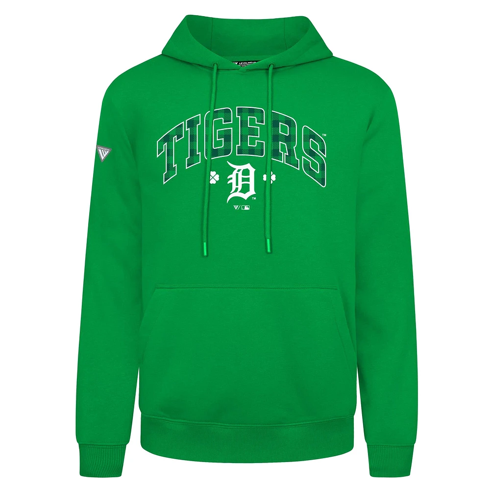 Men's Levelwear  Green Detroit Tigers St. Patrick's Day Podium Plaid Pullover Hoodie