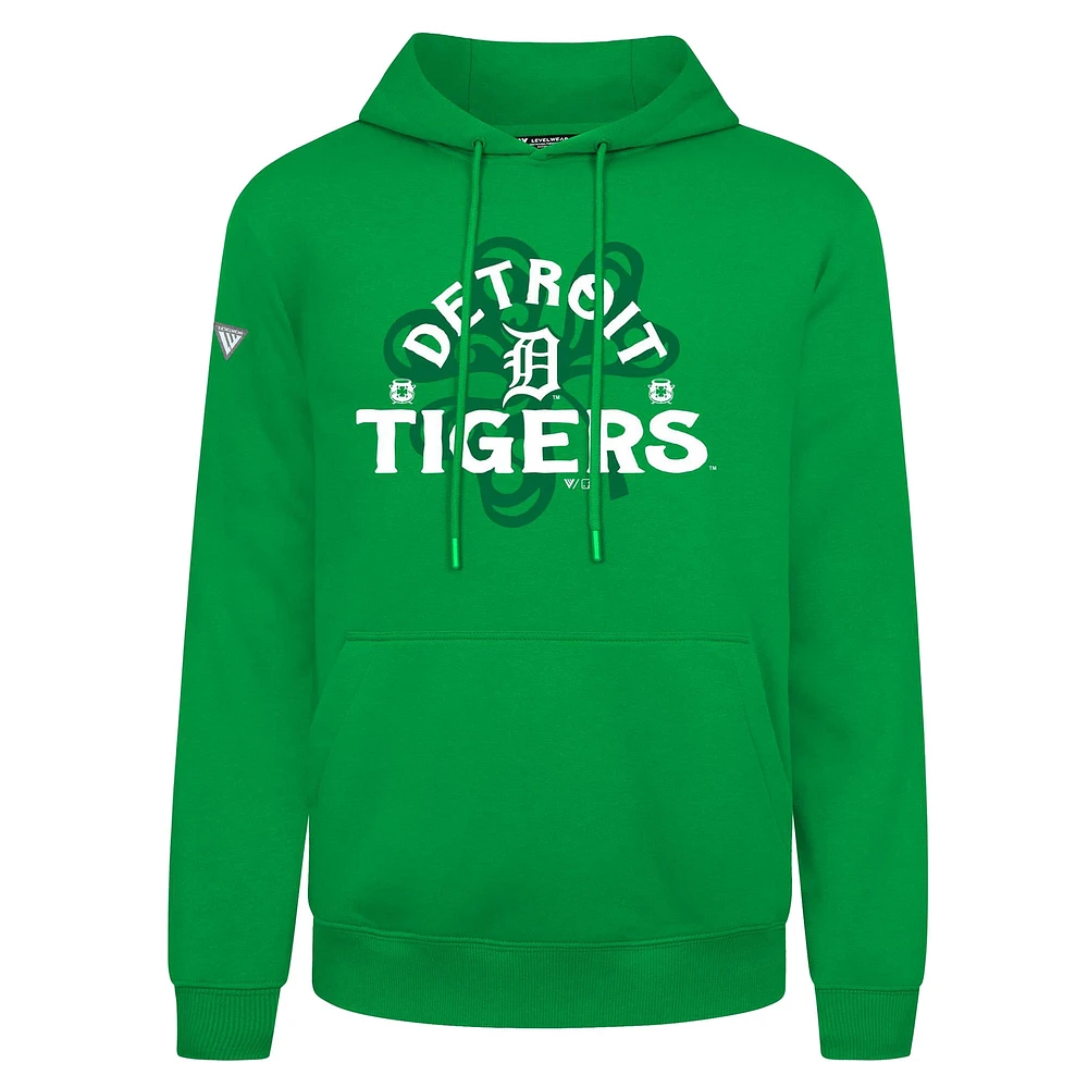 Men's Levelwear  Green Detroit Tigers St. Patrick's Day Podium Shamrock Pullover Hoodie