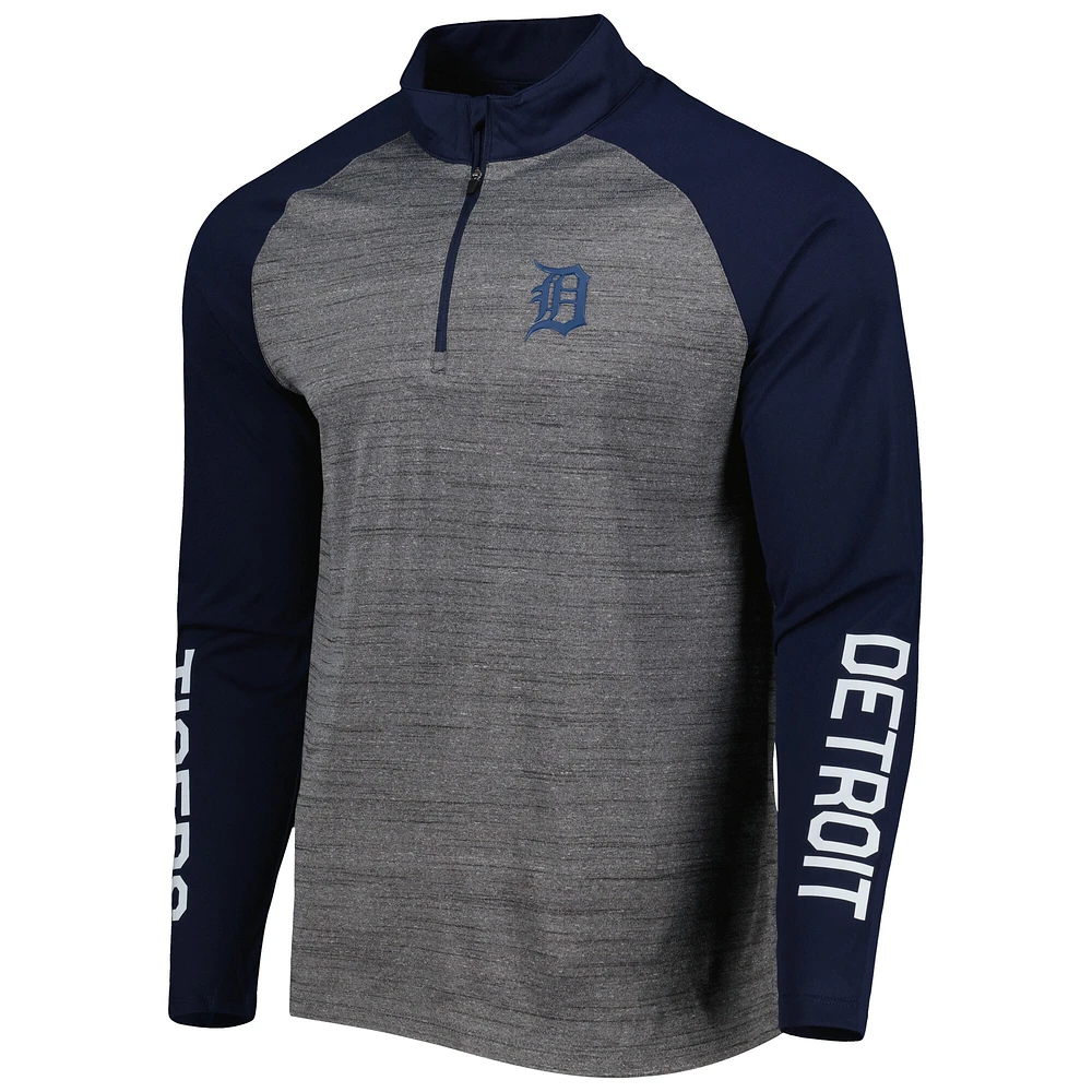 Haut à quart de zip Vandal Raglan des Detroit Tigers Levelwear gris chiné pour homme