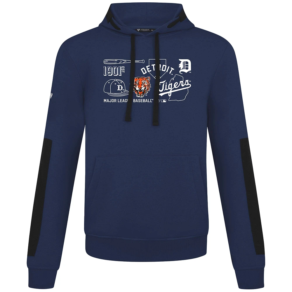 Sweat à capuche bleu marine pour homme Levelwear, collection Cooperstown, Bombay Campaign, Detroit Tigers