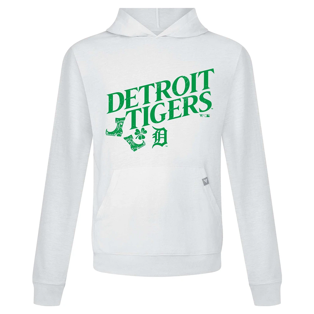 Sweat à capuche manches longues pour homme avec logo relais de la Saint-Patrick des Detroit Tigers blanc Levelwear