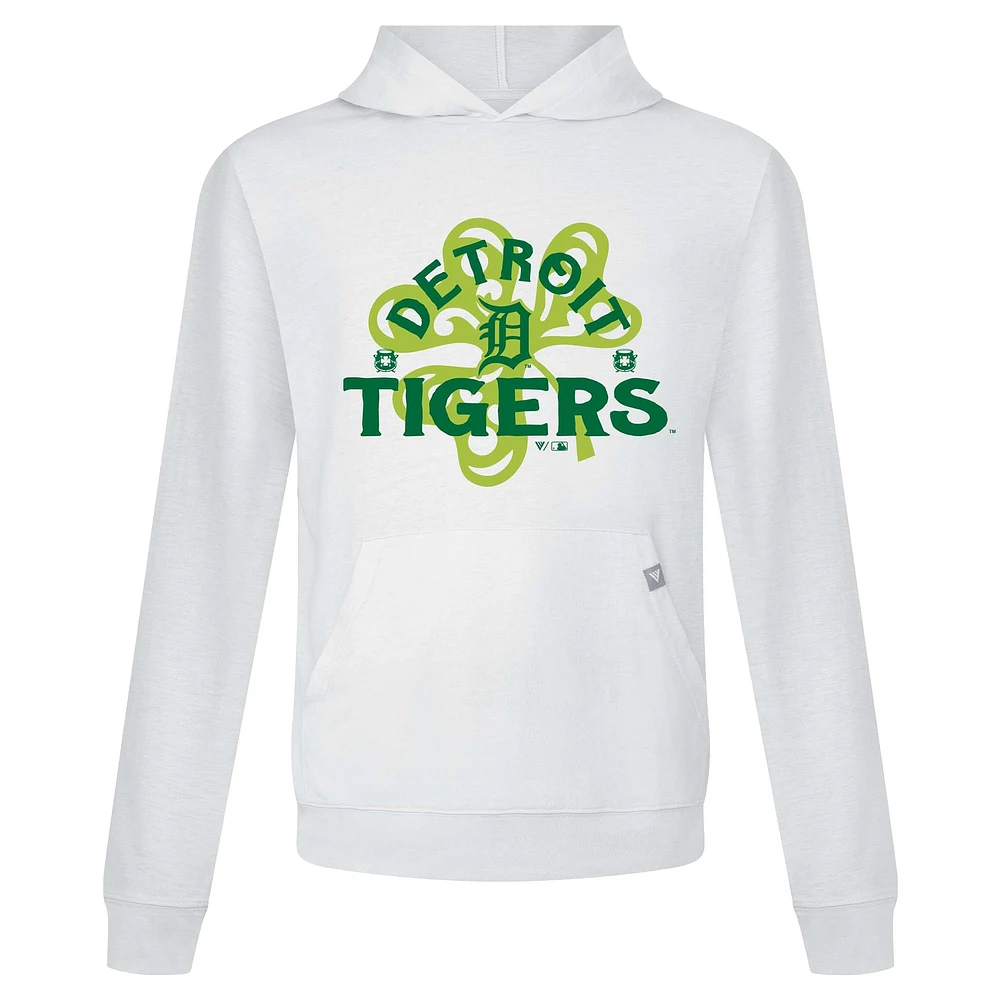 Men's Levelwear White Detroit Tigers St. Patrick's Day Relay Shamrock Pullover Hoodie